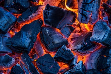 glowing embers and coals in a vibrant crackling fire abstract photography