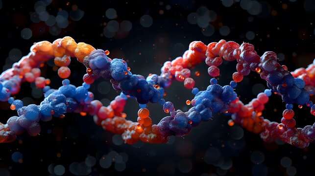 close-up view of a DNA molecule. DNA is a double helix molecule that carries the genetic instructions for an organism. 