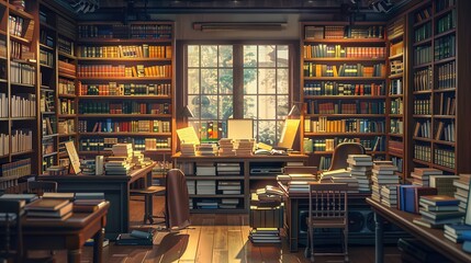 Attractive Anime style cozy home interior with furnishings