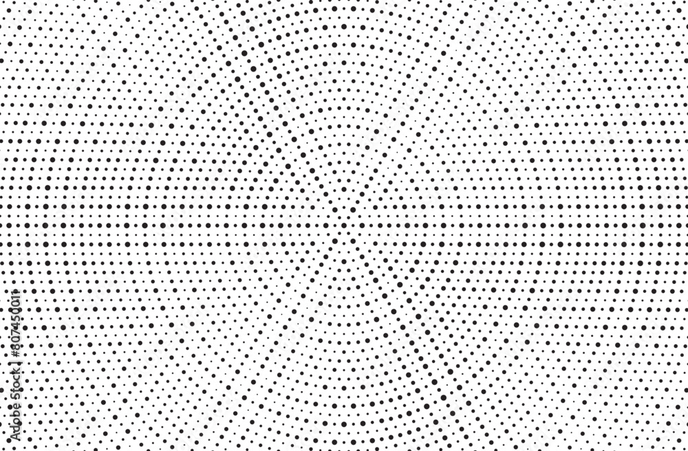 Poster Abstract radial halftone gradient background. Dotted concentric texture with fading effect. Black and white circle shade wallpaper. Monochrome dotted backdrop.
