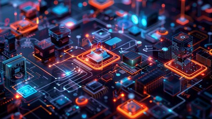 Obraz premium Connected Devices and Appliances Showcase the Concept of Internet of Things, Captured from a Low Angle with Wide-Angle Lens for an Immersive Experience