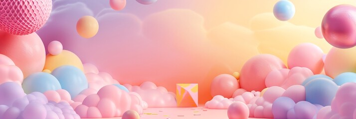 A soft pastel-themed background for children's birthday parties with gentle hues of pink, purple, yellow, and blue