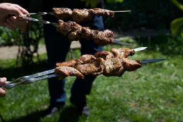 meat, shish kebab, barbecue, fry meat, grill, picnic, vacation, holidays, summer, pork, beef,...