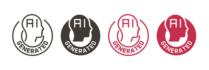 AI generated icon tag. Vector symbols for artificial intelligence content generator creation label seal