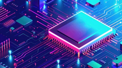 central processor unit. CPU chips. Microprocessor with blue light. Big data processing, future Technology concept.