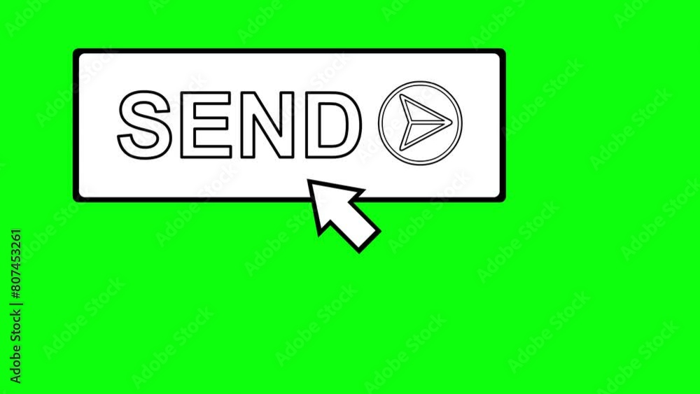 Poster video drawing animation mouse cursor clicking on send button digital, drawn in black and white color