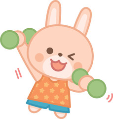 筋トレをする可愛いウサギのイラスト