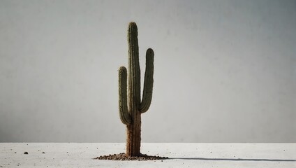 A lone cactus stands tall against a backdrop of pure white, embodying resilience in simplicity with solid background ai_generated