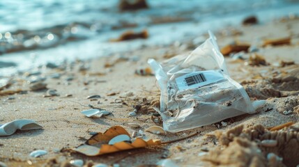 Environmental Impact: Branded Plastic Packaging Polluting Beach Coast