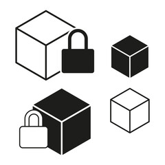 Secure package concept vector icons. Locked and unlocked box illustrations.