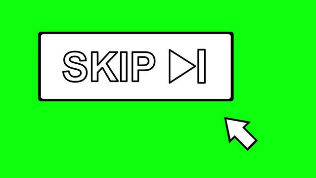 video drawing animation computer mouse cursor by clicking skip button digital software, on a green chroma key background
