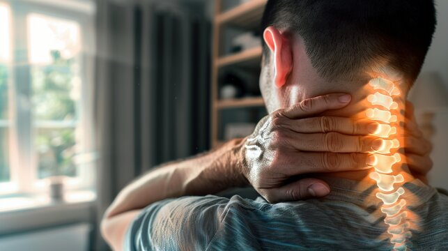 A man with neck pain made with Ai generative technology