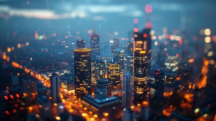 Fototapeta premium a city at night with lights and buildings in the foreground and a blurry background of the city