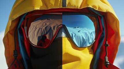 Detailed 3D rendering of a person wearing half winter and half summer sports gear, split activity concept