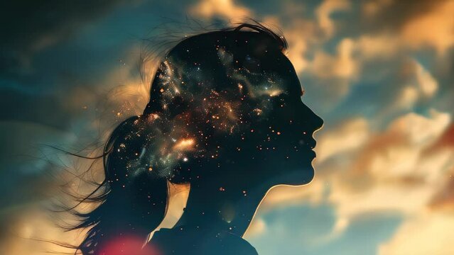 Silhouette of person with stars and cosmic elements superimposed on profile