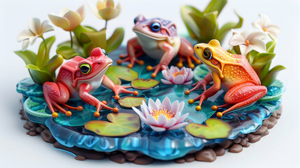 3D Flat Frogs Calling in Mangrove Forest Isometric Scene