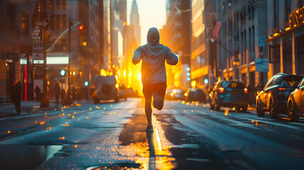 Capturing the Energy: Photo Realistic Concept of Running Through City Streets in the Afternoon Finding Motivation Amid the Bustling Urban Energy