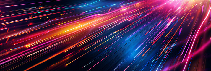 Fototapeta premium abstract background with colorful light streaks and lines on dark blue, red, purple and orange colors, generative AI