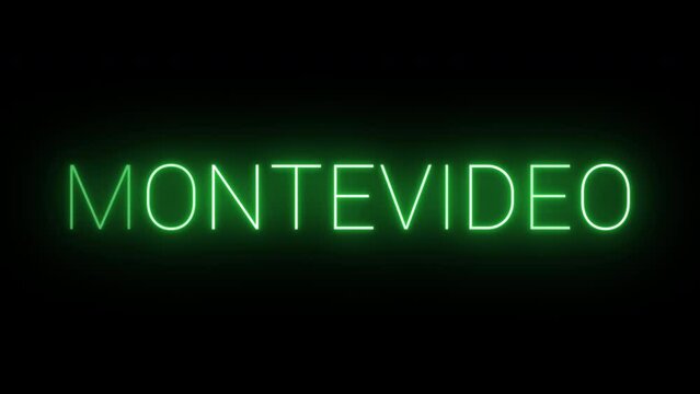 Flickering neon green glowing montevideo text animated on black background
