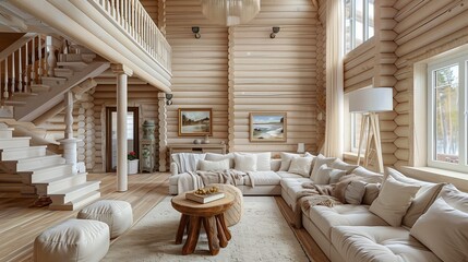 Rustic Interior with Creamy Wood Furniture and Abundant Greenery - A Serene Home Decor Embracing Natural Elements and a Relaxed Aesthetic