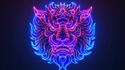 Lion. Abstract, multi-colored portrait of a lion's head on a blue background