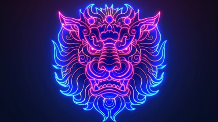 Lion. Abstract, multi-colored portrait of a lion's head on a blue background