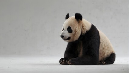 Fototapeta premium A lone panda peacefully rests with solid white background ai_generated