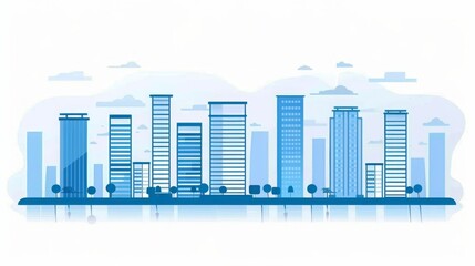 Minimalist Modern City BusinessBackdrop: Sequential Flat Buildings, Busy Streets, Clean Lines, Fresh Blue Sky, Abstract Elements Fusion