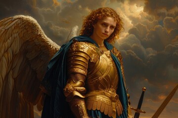Archangel Gabriel, celestial messenger and defender, bearer of divine strength, singularly revered across judaism, christianity, and islam. - obrazy, fototapety, plakaty