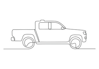 Pickup truck continuous one line drawing vector illustration 