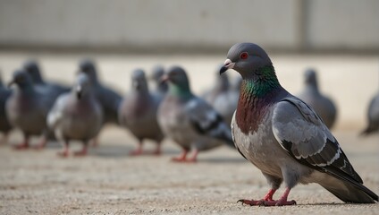 Obraz premium A lone pigeon stands out with solid white background ai_generated