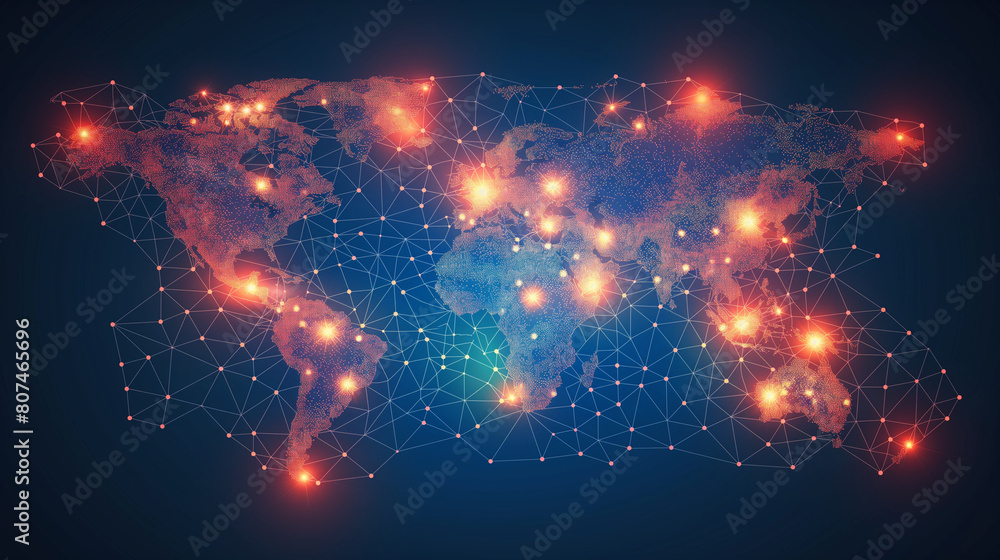 Poster vector polygon line connect mobile data and wi-fi icon signage shape the world map. concept for worl