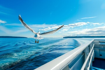 Majestic Seagull Soaring Over the Sparkling Blue Ocean Waves