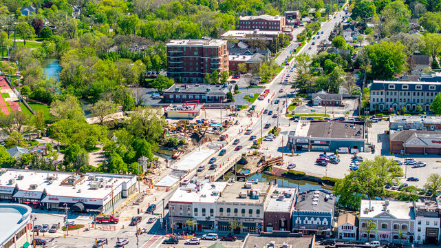 Aerial view of downtown Naperville, Illinois, USA. 2024