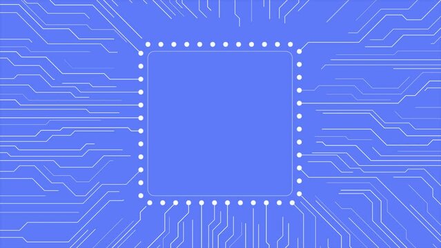 Blue minimal abstract futuristic tech background with circuit board lines. Seamless looping technology chip motion design. Video animation Ultra HD 4K 3840x2160