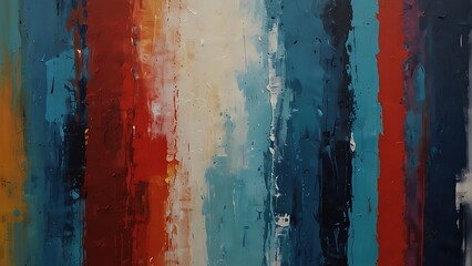 Blue and Red Abstract Palette Knife Painting Textured Vertical Portrait