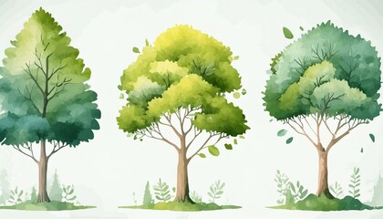 Fototapeta premium tree watercolor vector illustration, Minimal style tree painting hand drawn, Side view, set of graphics trees elements drawing for architecture and landscape design. Tropical