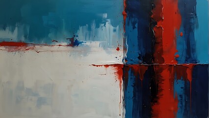 Blue and Red Abstract Palette Knife Painting Textured Vertical Portrait