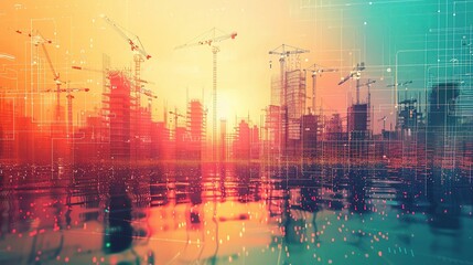 Obraz premium construction finance, with dynamic colors and financial charts symbolizing the management of project budgets