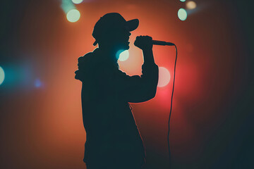 Silhouette of musician during night outdoor concert