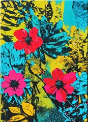 Pop Art nature-inspired decoupage screen printing on canvas. Contemporary painting. Modern poster for wall decoration