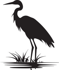 Heron Silhouette Vector Illustration White Background