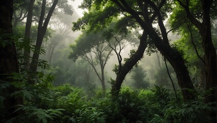 A lush forest, a lone neem tree with a solid white background stood out, its ancient wisdom radiating amidst the greenery ai_generated