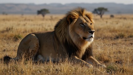 A majestic lion surveys the savanna, its golden mane contrasting against the purity of the white backdrop ai_generated
