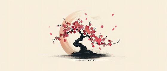 A Cherry Blossom and Bonsai Logo Design, Embodying the Rich Heritage and Artistic Traditions of Japan
