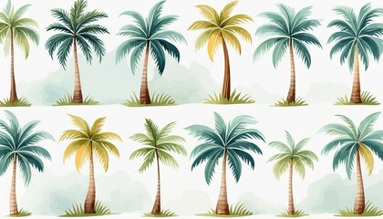 Clipart Bundle Watercolor Coconut tree, on Transparent Background