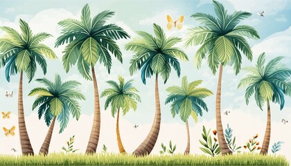 Clipart Bundle Watercolor Coconut tree, on Transparent Background
