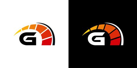 Letter G racing logo, with logo speedometer for racing, workshop, automotive