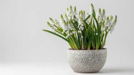 muscari in pot close up on white background generative ai