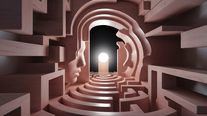 Wooden Abstract Mental Maze: A Visual Journey through the Complexity of Human Thought.